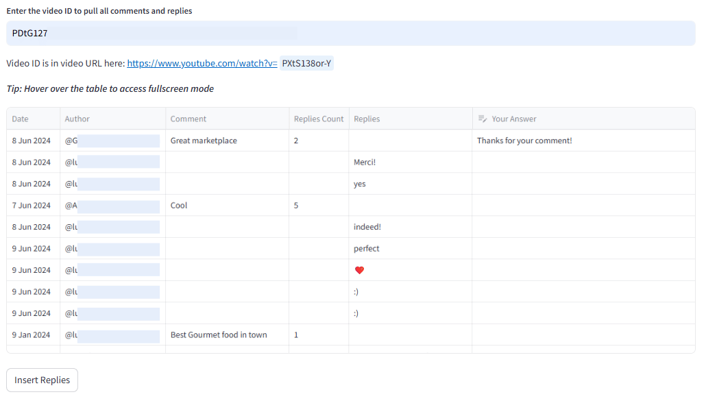 bulk reply comment excel-like